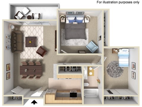 Floor plan for 2 beds, 1 bath, 850 sqft